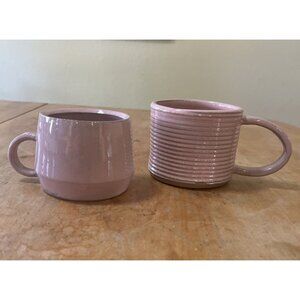 Set of 2 Pink Studio Pottery Mugs - Modern Handmade Ceramic - Impressed M + Mark